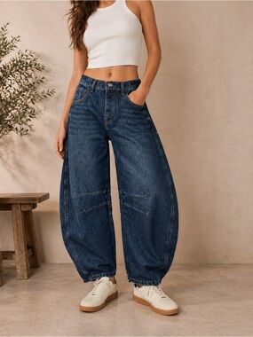 Free People Good Luck Barrel Jeans Size 25 We The Free Mid Rise Tapered